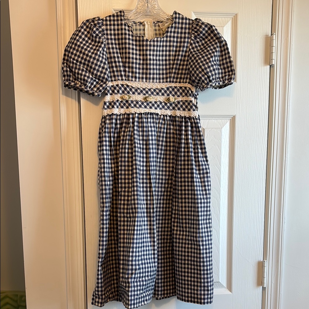 Vintage Gingham Dress with Lace Trim